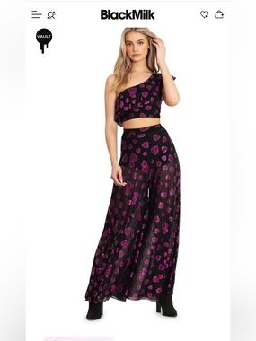 BlackMilk Black Geodesic Hearts Sheer Retro Top & Pants